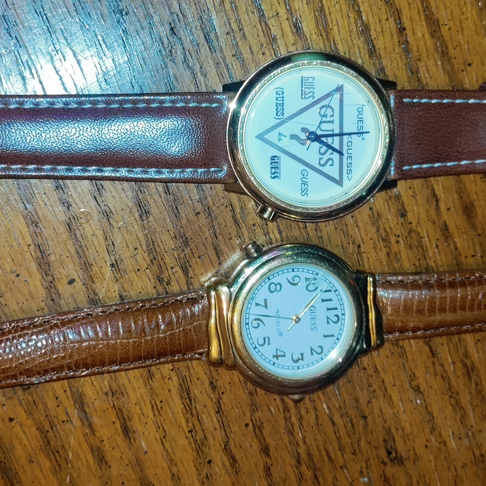 Guess Gold Watches with Brown Leather Straps
